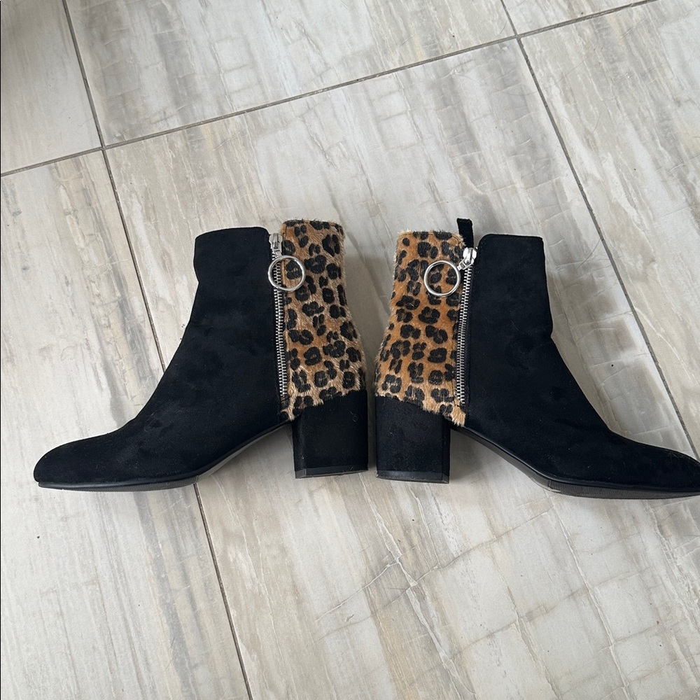 Chic Black and Leopard Ankle Booties,never worn.